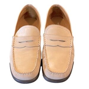 BALLY Suede Penny Loafer w/Rubber Sole, Light Beige, Women's Size 7